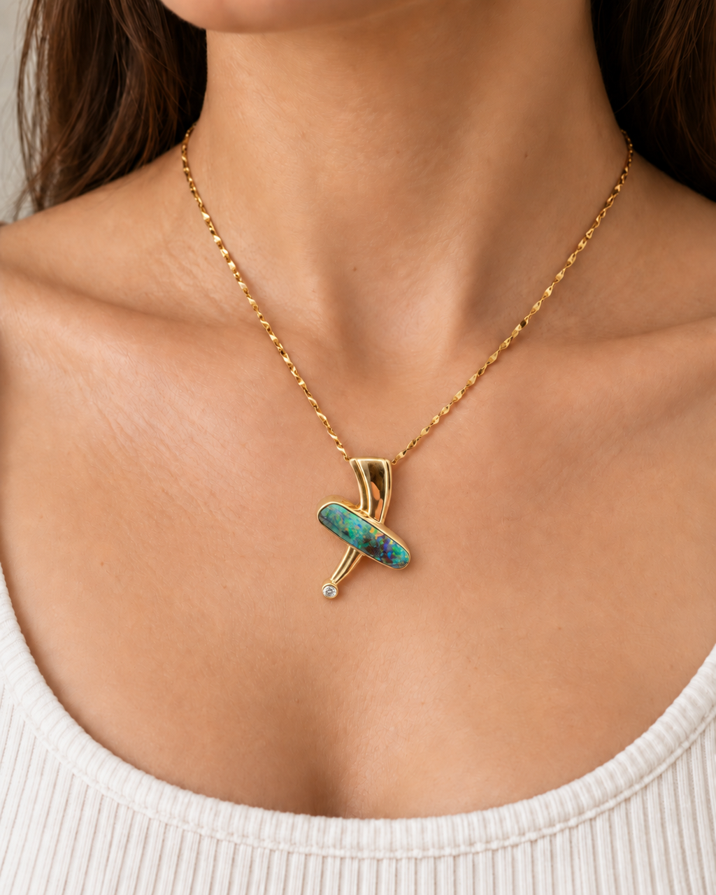 Outback Horizon - 18K Gold Queensland Boulder Opal & Diamond Pendant