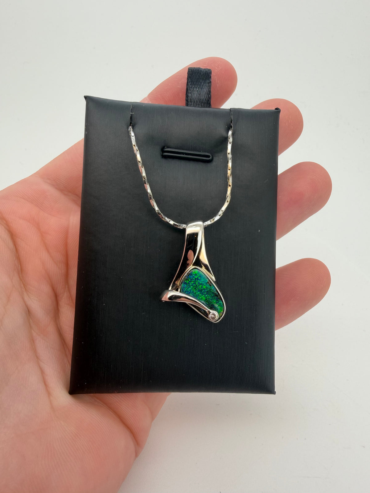 The Glass Lagoon - 18K White Gold Queensland Boulder Opal & Diamond Pendant