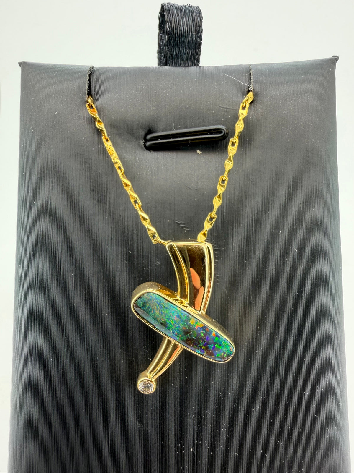 Outback Horizon - 18K Gold Queensland Boulder Opal & Diamond Pendant