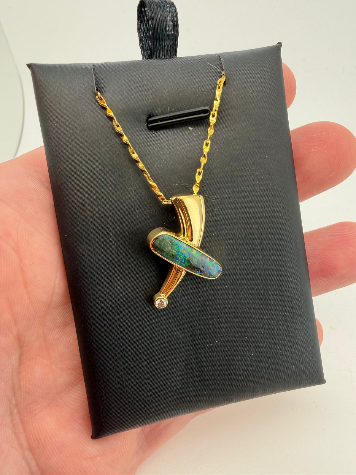 Outback Horizon - 18K Gold Queensland Boulder Opal & Diamond Pendant