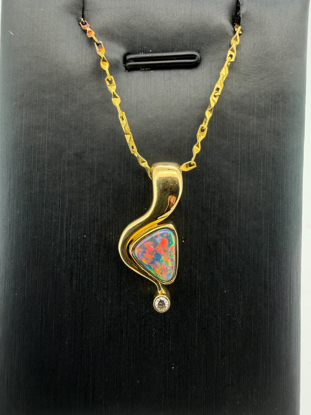 Ridge Flame - 18K Gold Lightning Ridge Black Opal & Diamond Pendant