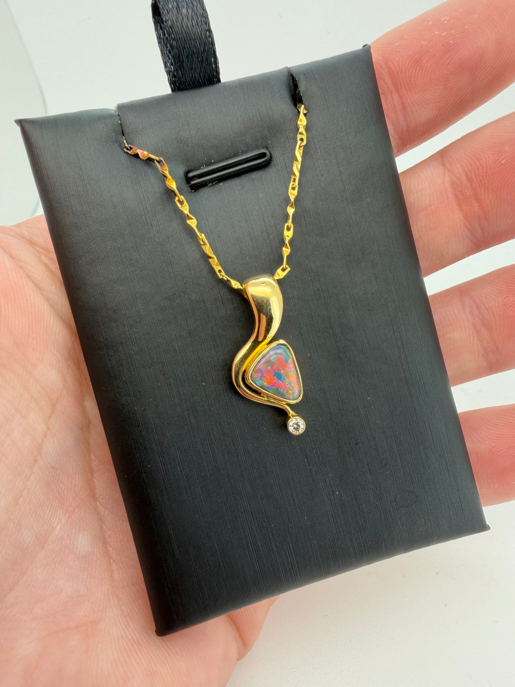 Ridge Flame - 18K Gold Lightning Ridge Black Opal & Diamond Pendant