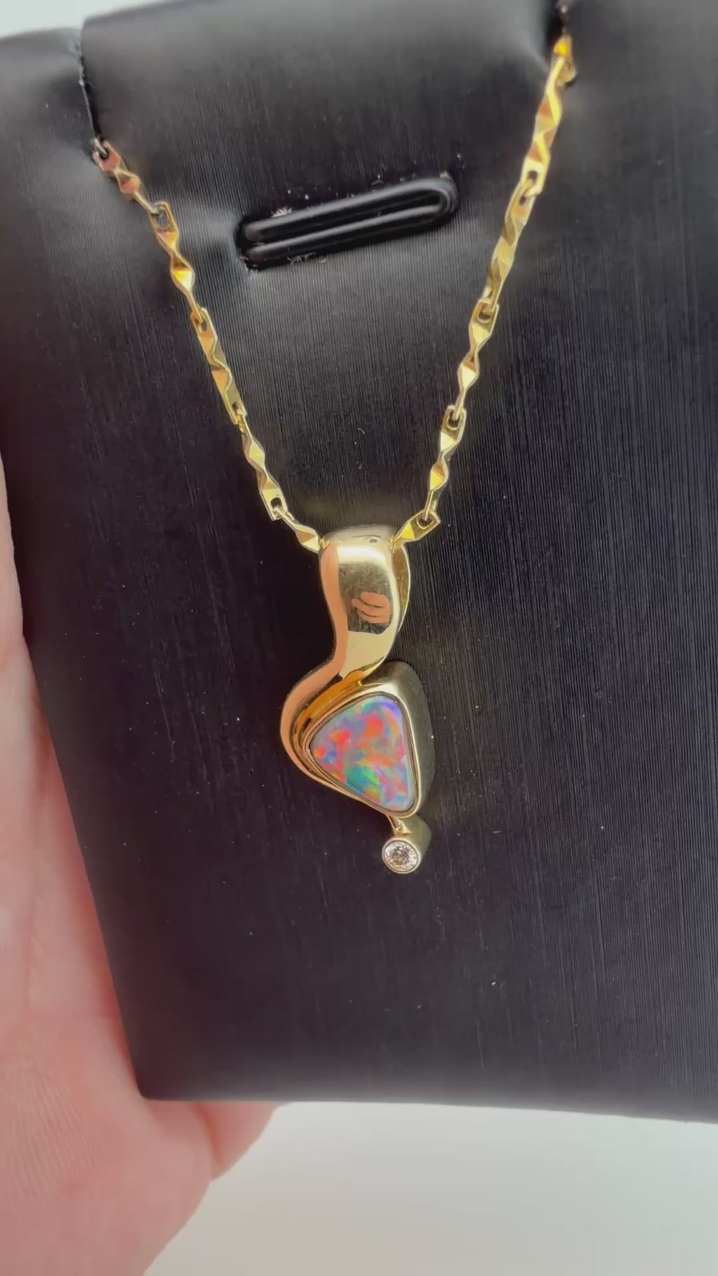 Ridge Flame - 18K Gold Lightning Ridge Black Opal & Diamond Pendant