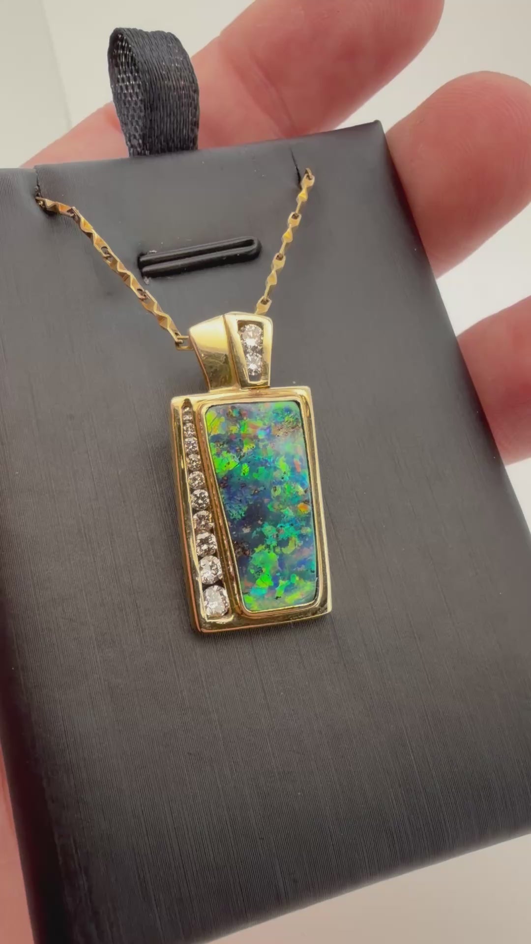 The Earthy Rainbow – 18K Gold Queensland Boulder Opal & Diamond Pendant
