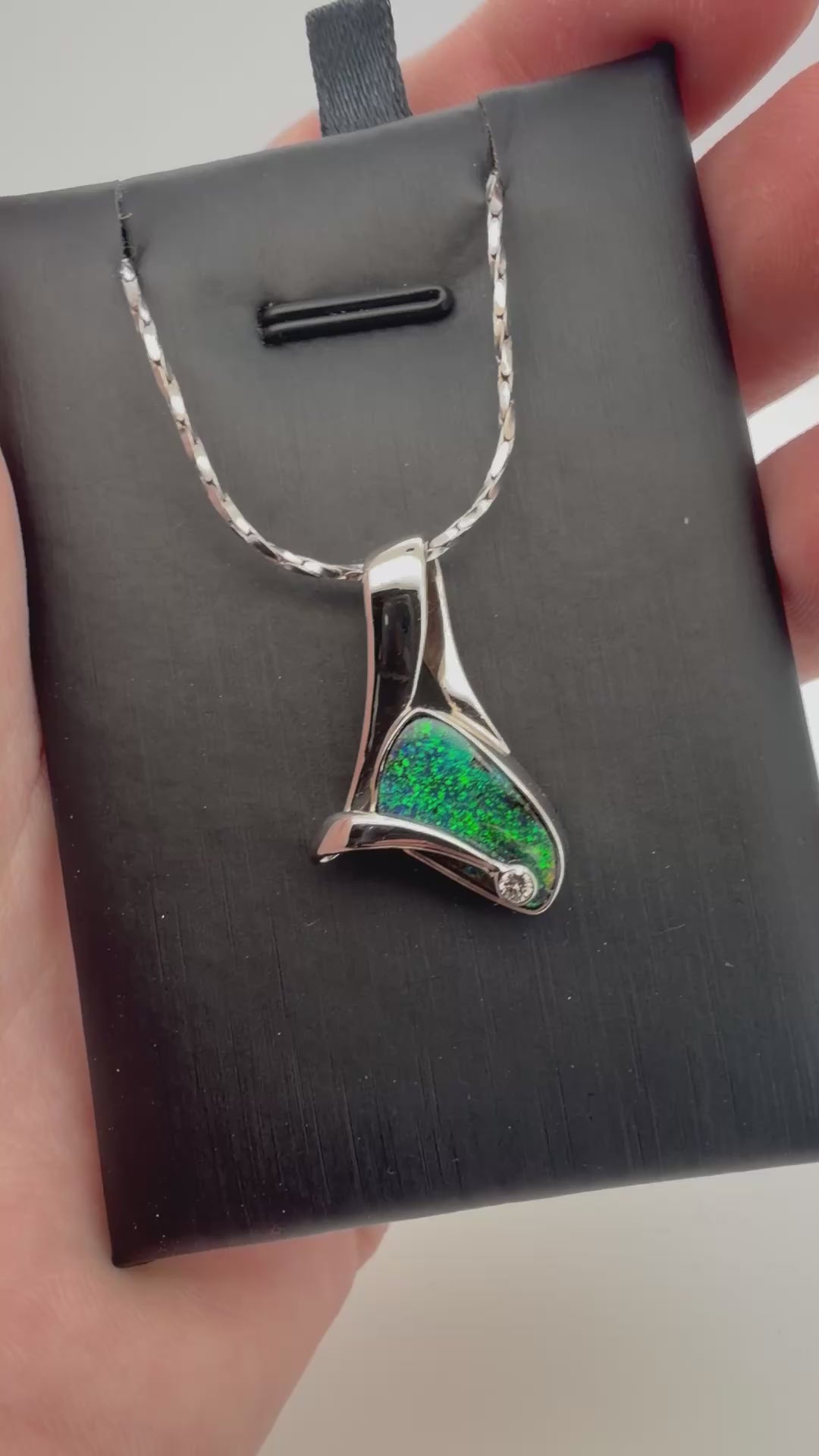 The Glass Lagoon - 18K White Gold Queensland Boulder Opal & Diamond Pendant