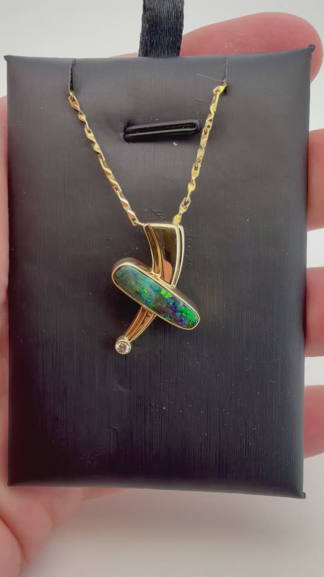 Outback Horizon - 18K Gold Queensland Boulder Opal & Diamond Pendant
